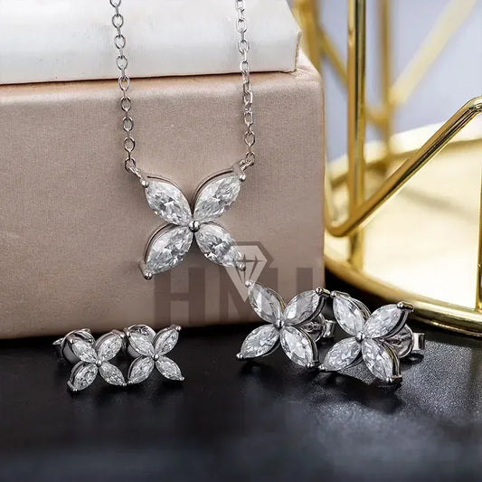 Moissanite Earrings Necklace Set 925 Sterling Silver Platinum Plated D Color Sparkling Jewelry For Women Gift With Certificate