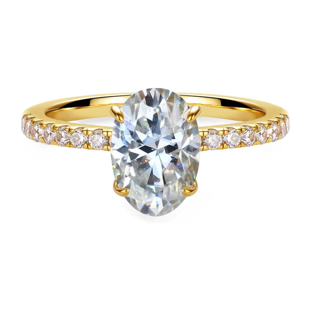 Shiny Oval Moissanite Ring 2ct Laboratory Diamond 18K Gold Plated S925 Silver Women Wedding Engagement Jewelry with Certificate