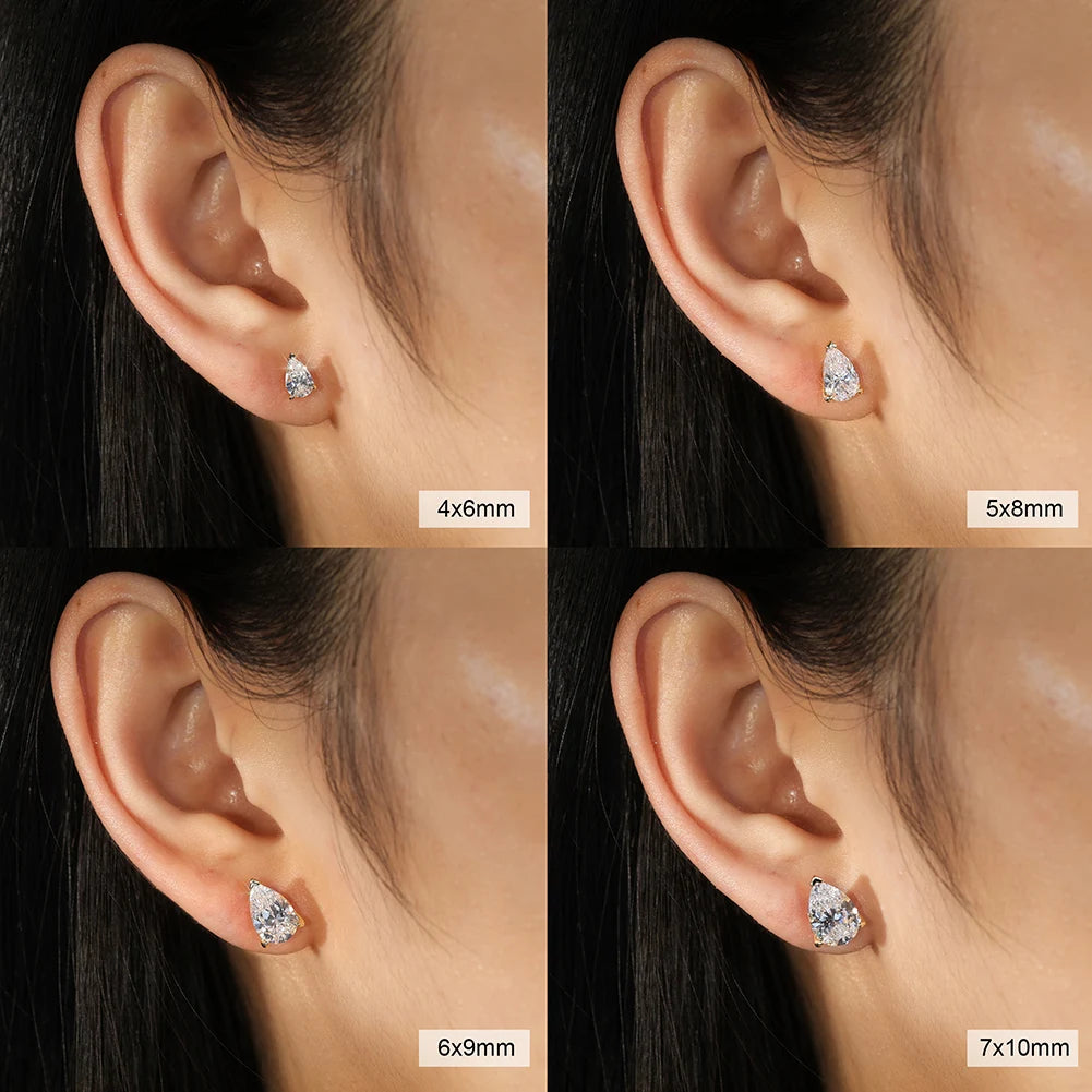 Women Stud Earrings 0.5-2ct Pear Moissanite with Certificate Passed Diamond Test S925 Silve Sparkling Jewelry Gift