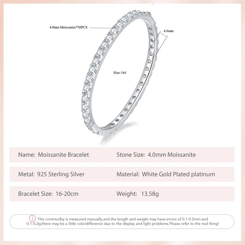 KEEP YES 4.0mm All Moissanite Diamonds Anniversary Bangles Bracelet for Women Men S925 Sterling Silver Bracelets Fine Jewelry