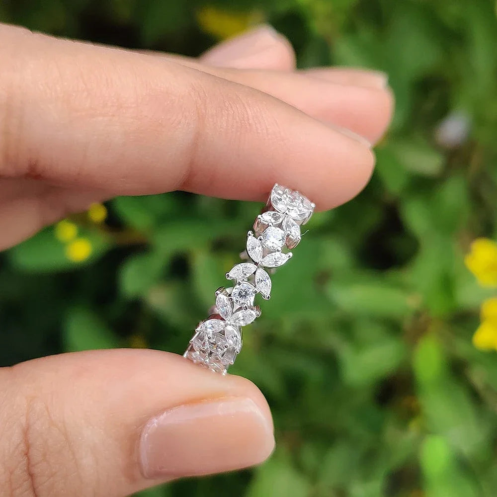Stackable Full Moissanite Eternity Band Wedding Rings for Women S925 Silver Marquise/Round Cut Diamond Engagement RingCertified