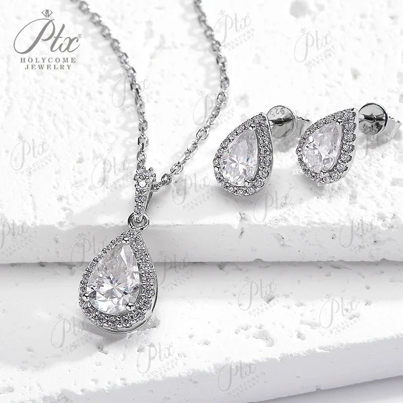 Moissanite Brilliant D White Pear Cut S925 Silver Necklace Earring Set GRA Certified 100% S925 Sterling Silver Wedding Jewelry