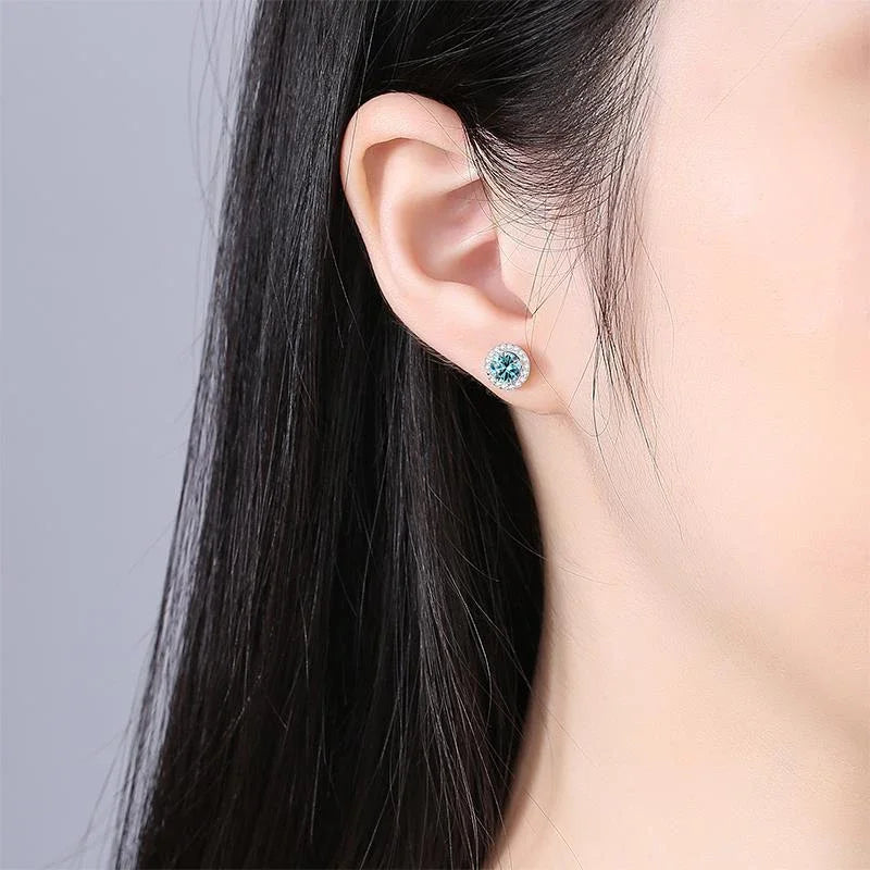 Tezzc Moissanite Stud Earrings for Women 925 Sterling Silver Green Blue Pink Red Black Blue Sparkling Moissanite Studs Earring