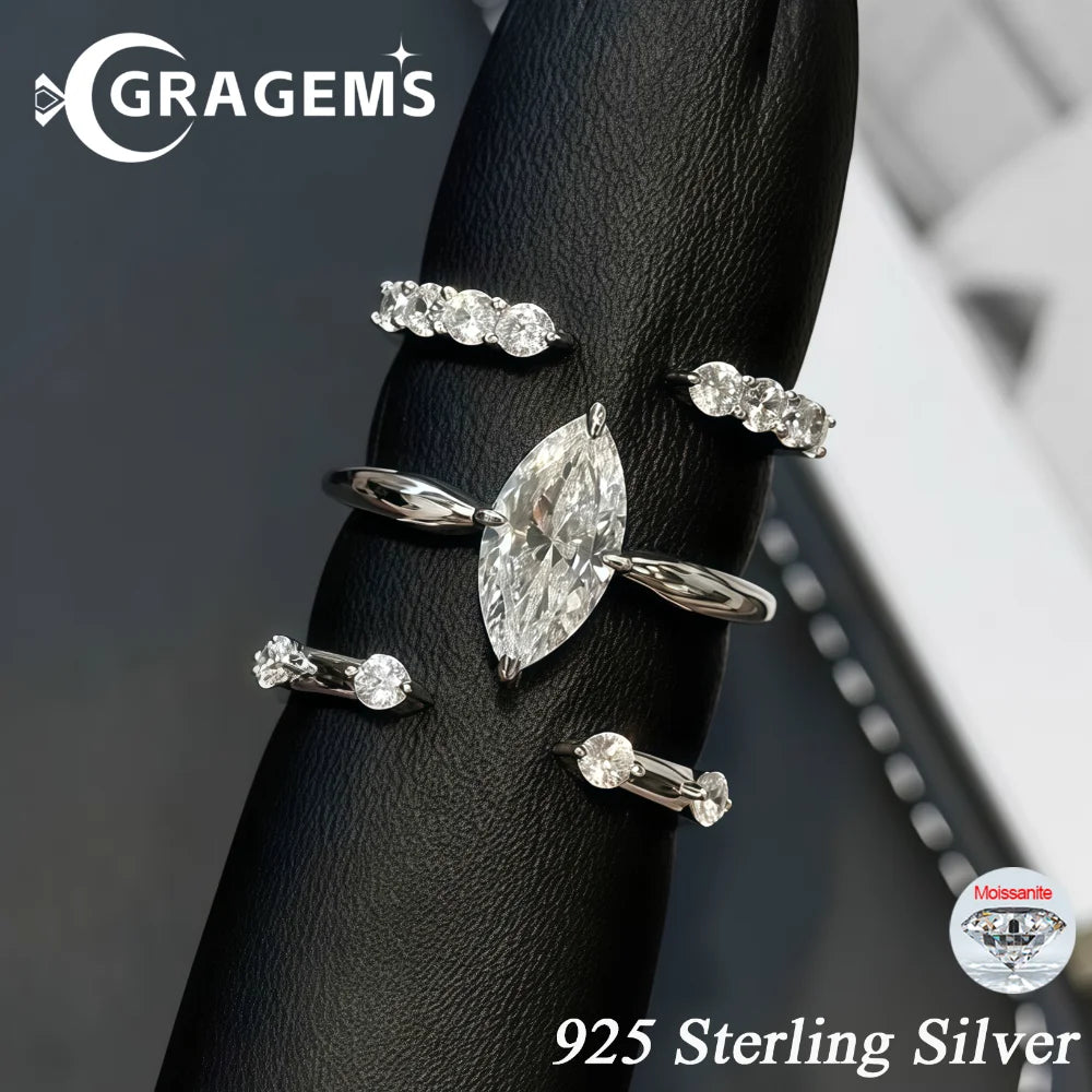 1/2/3CT Marquise Cut Moissanite Rings Set Women 925 Sterling Silver Stackable Bands Wedding Engagement Gifts Diamond Jewelry GRA