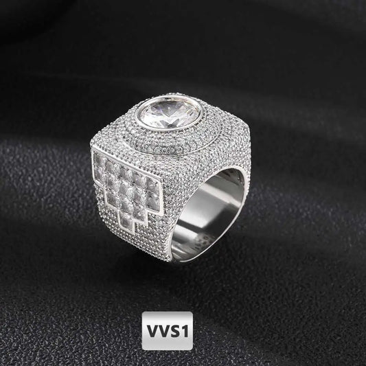 NUOYA Brass Moissanite Heavy Square Signet Ring 18K Gold Plated Micro Pave Pass Diamond Tester Hip Hop Jewelry Gift for Men