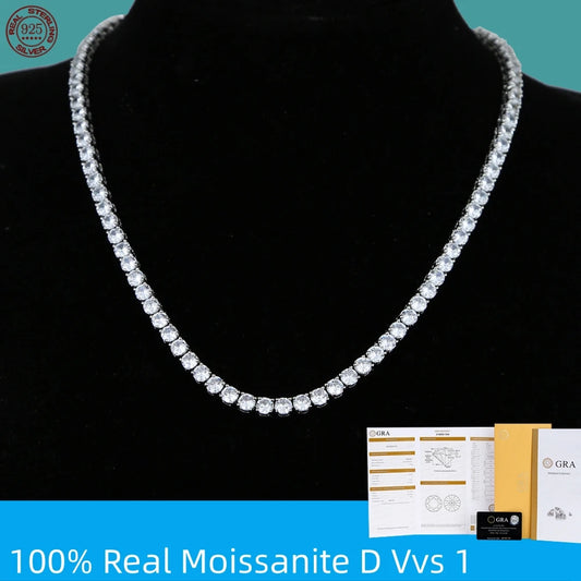 D VVS1 Moissanite Tennis Necklace For Women Top Quality 100% 925 Sterling Silver Sparkling Party Fine Jewelry