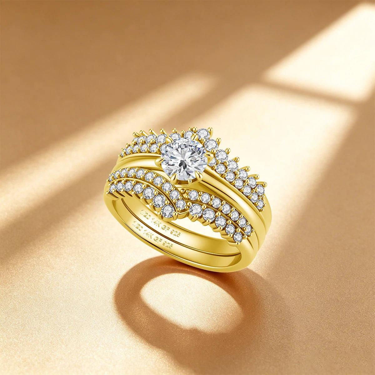 1/20 14k GF Moissanite Ring Set Real 14K Gold Filled 2pcs Stackable Luxury Engagement Ring Silver Base Durable Jewelry for Women