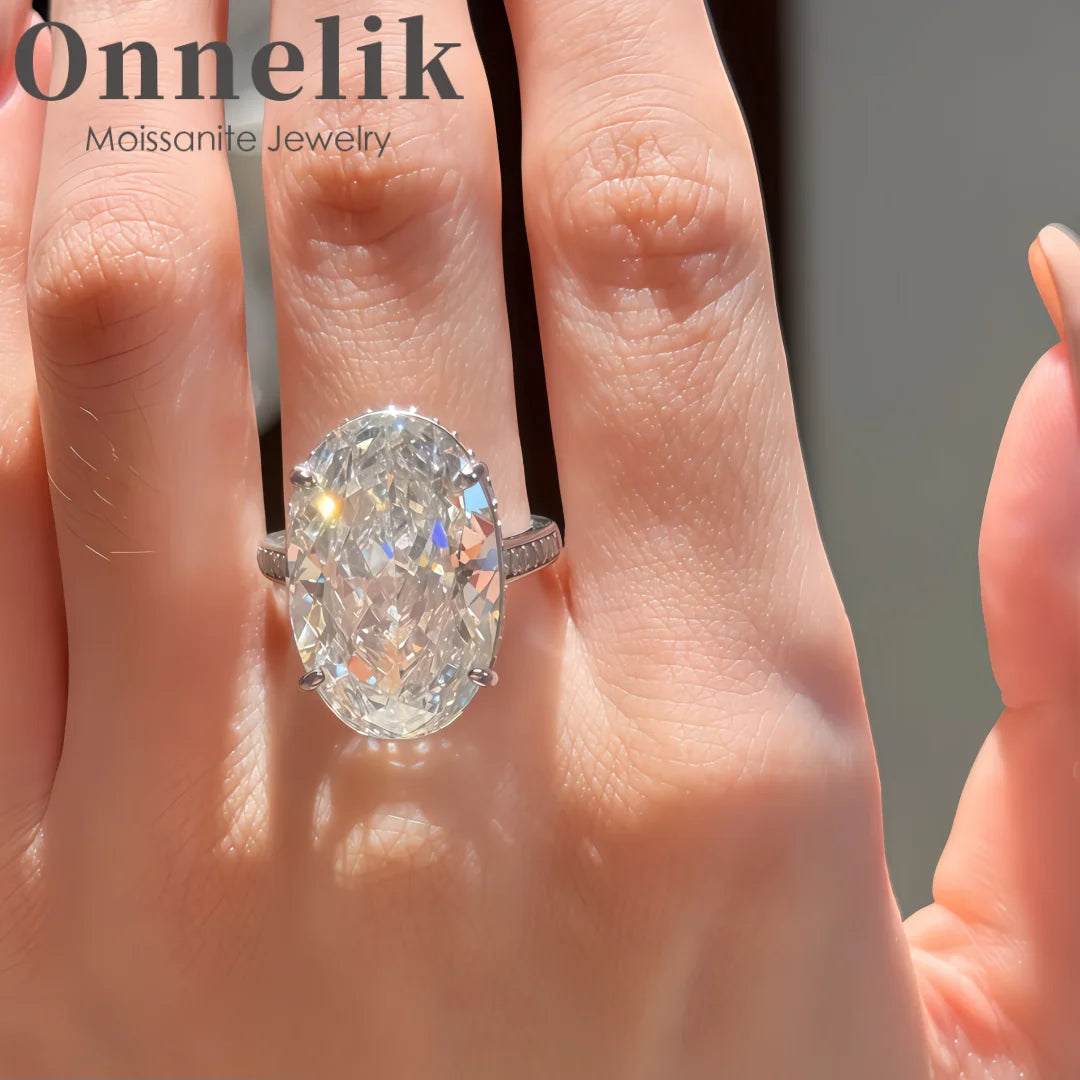 Onnelik S925 Sterling Silver 13*20MM Large Carat Moissanite Oval Ring Minimalist Band Luxury Jewelry for Women Elegant Gifts