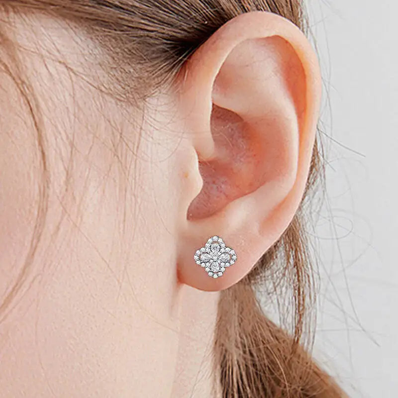 SG Four-Leaf 925 Sterling Silver Moissanite Stud Earrings Necklace for Women Men Pendant Necklace Earrings Fine Jewelry D VVS1