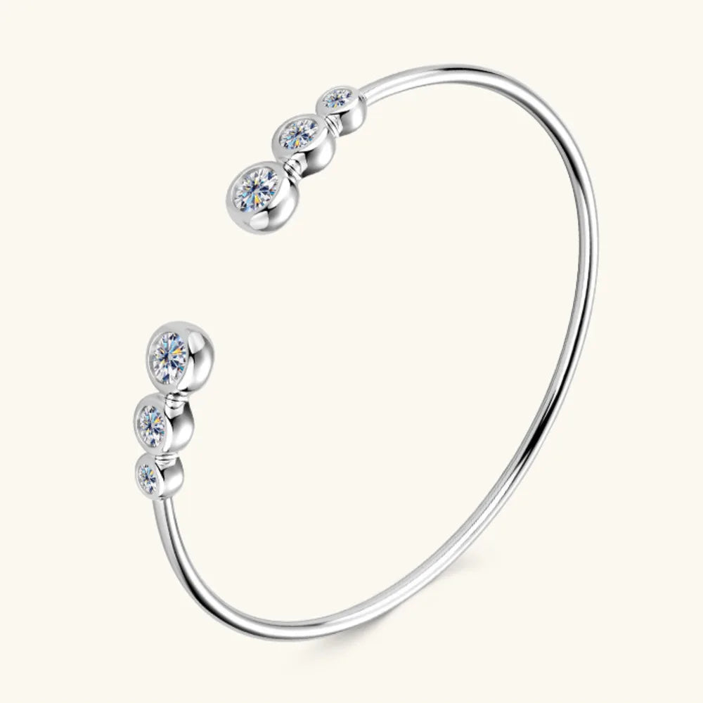 925 Sterling Silver Clover Cluster Moissanite Open Bangle D VVS1 Single Round Bezel Fine Jewelry For Women Daily Party Gift