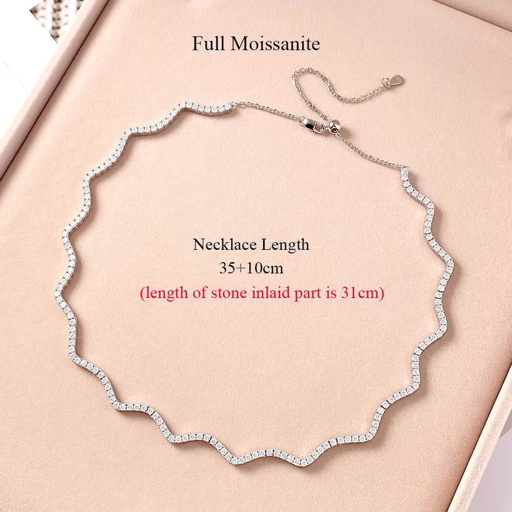 COSYA 2mm Luxury Moissanite Tennis Necklace For Women S925 Silver Sparkling Wave Riviera Choker Adjustable Chain Wedding Jewelry