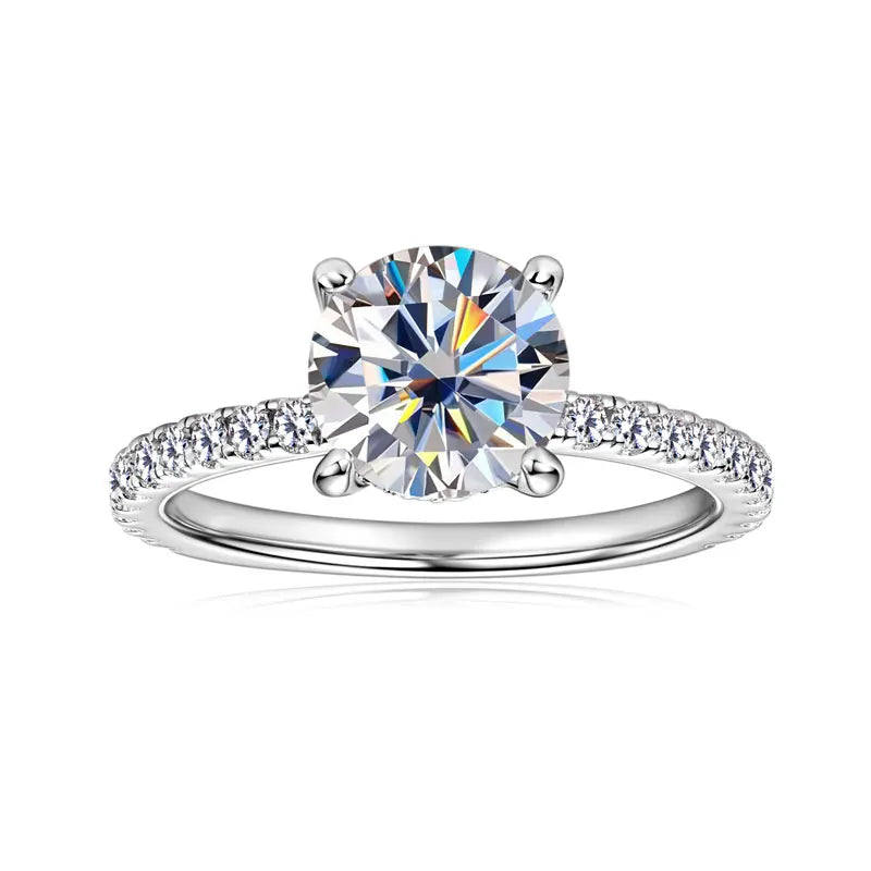 2 CT Round Pavé Solitaire Moissanite Ring