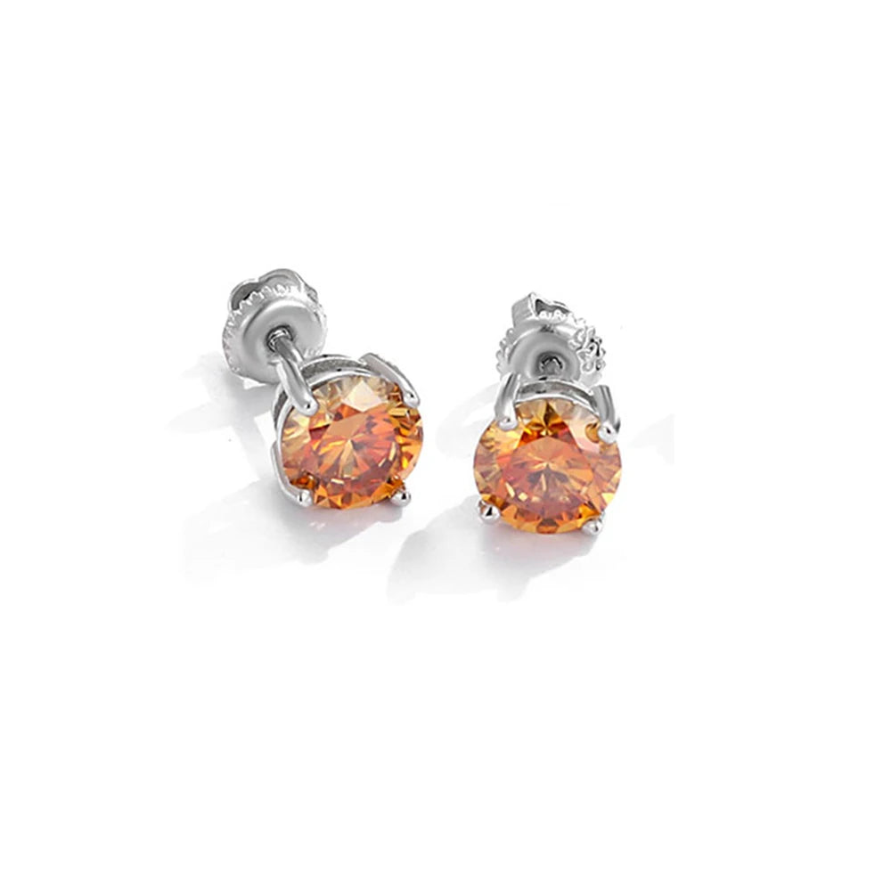 4/5/6.5/8 mm Real Moissanite Diamond Stud Earrings Blue/Red/Green/Yellow/Pink/Black/White/Grey 925 Sterling Silver Jewelry
