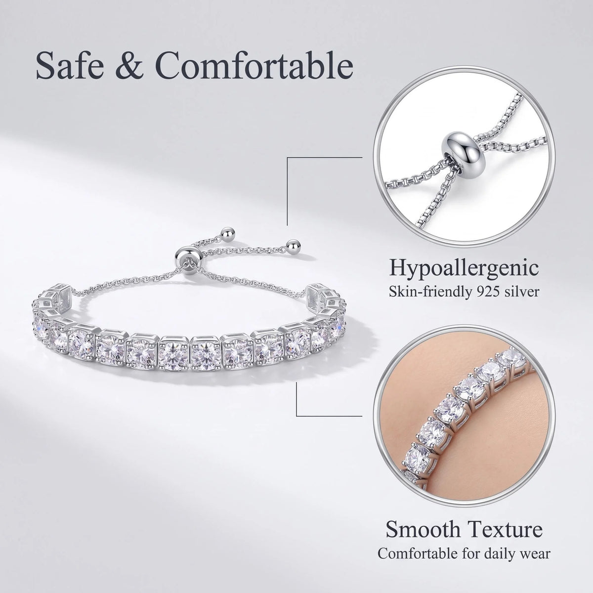 Elegant 3/4/5mm Moissanite Tennis Bracelet 925 Sterling Silver Gold Plated Adjustable Bracelets