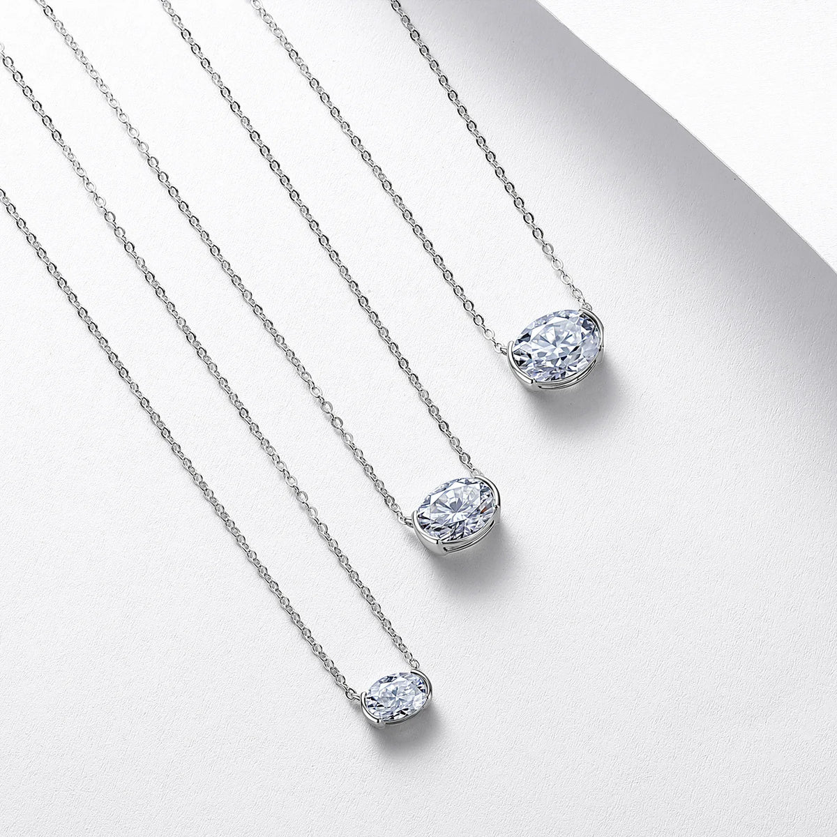 S925 Sterling Silver Oval Moissanite Necklace for Women 1CT 2CT 3CT Double Side Pendant Clavicle Chain Gift GRA Certified