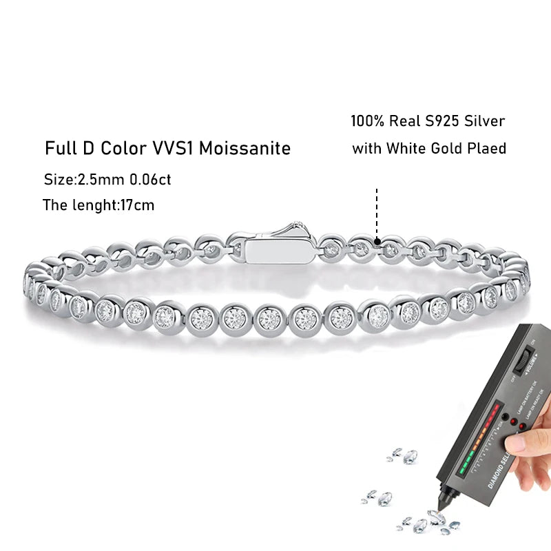 Tezzc Full Moissanite Tennis Bracelet Original 925 Sterling Silver Bubble Bracelet with Certificate Jewelry Women's Trendy Gift