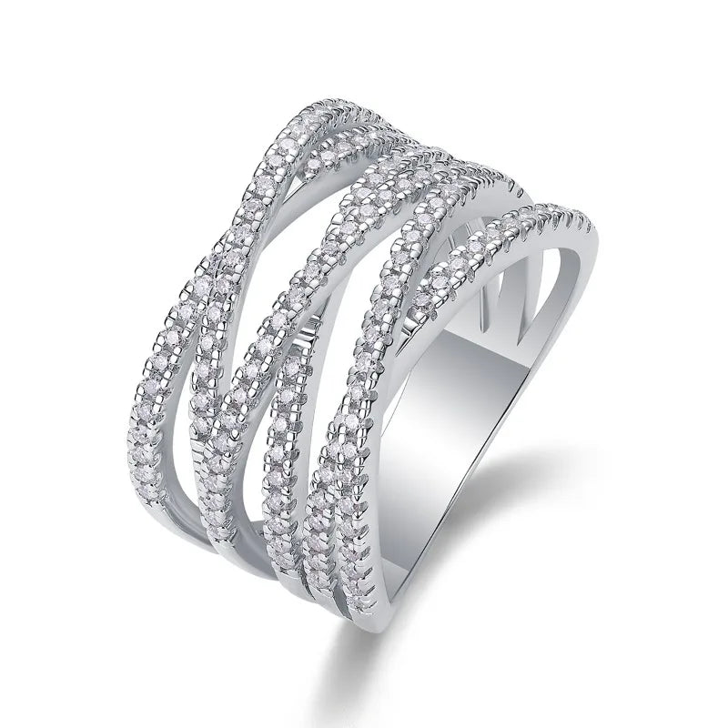 925 Silver Real Moissanite Multi Band Eternity Ring for Women Fine Jewelry White Gold Plated Diamond Statement Ring Pass Tester