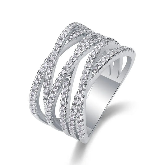925 Silver Real Moissanite Multi Band Eternity Ring for Women Fine Jewelry White Gold Plated Diamond Statement Ring Pass Tester