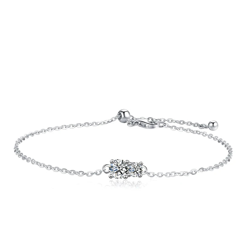 Tezzc New Full Moissanite Diamond Bracelet 925 Silver Chain Charms Bracelet Wrist Chain Adjustable For Women Girls Jewelry Gifts