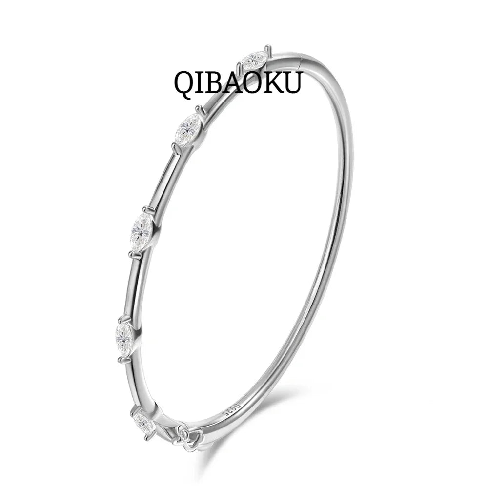 NASIA Moissanite Bangle 5-stone 3x6mm Marquise Cut 925 Sterling Silver Plated 18k White Gold GRA Certified Bracelet for Women
