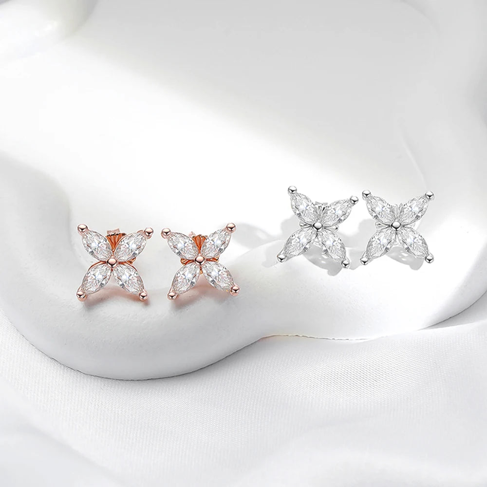 2.4cttw All Moissanite Stud Earrings For Women Marquise Cut Flower Diamond 925 Sterling Silver Wedding Jewelry with Certificates