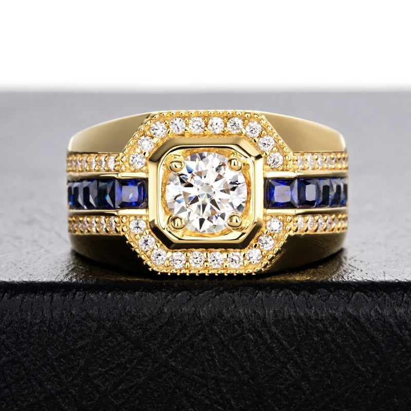 MossanRappr 1ct VVS1 Moissanite Men's Diamond Ring 925 Sterling Silver D Color Hip Hop Rings Iced Out Fashion Jewelry for Men