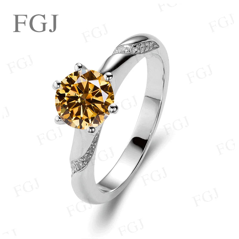 Moissanite Women Rings Straight-Shank 6 Prongs Psychic Style Ring S925 Women's Engagement Band Wedding Fashion Jewelry Gifts