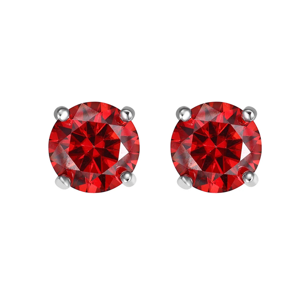 4/5/6.5/8 mm Real Moissanite Diamond Stud Earrings Blue/Red/Green/Yellow/Pink/Black/White/Grey 925 Sterling Silver Jewelry