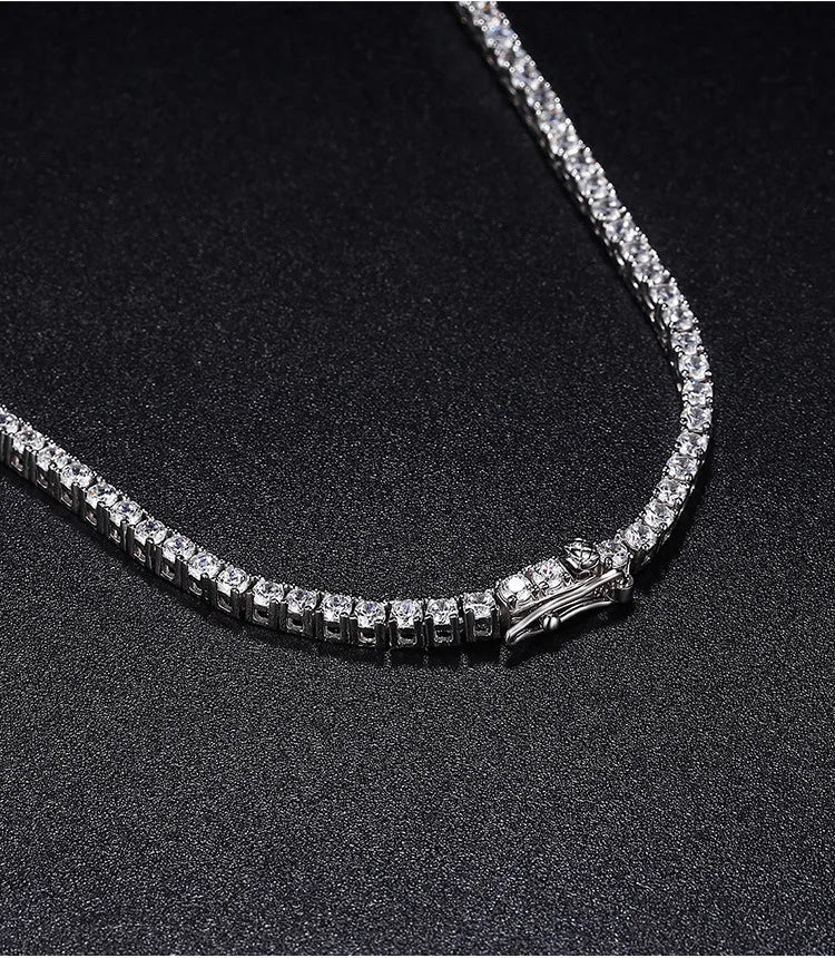 OEVAS 2.5mm Full Moissanite Tennis Necklace for Women Man 100% S925 Silver Neck Chain Necklaces Party Fine Jewelry Gift