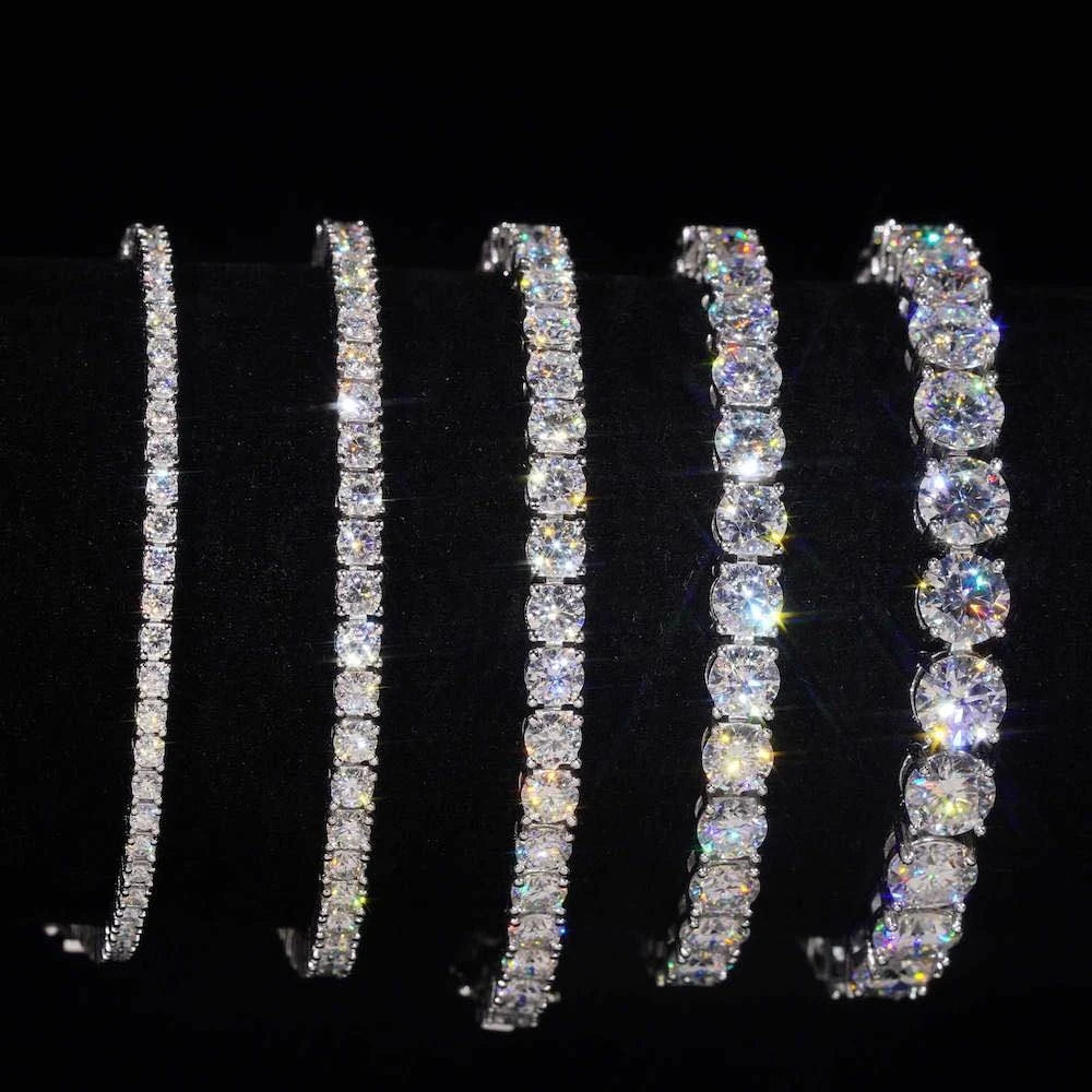925 VVS Moissanite Tennis Chain Fine Jewelry 2/3/4/5MM Width Iced Out Bling Moissanite Bracelet Sterling Silver for Women Men