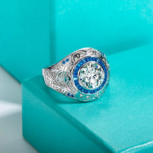 AnuJewel 3ct D Color Moissanite Men Ring 925 Sterling Silver Gold Plated Lab Created Diamond Vintage Engagement Ring For Men