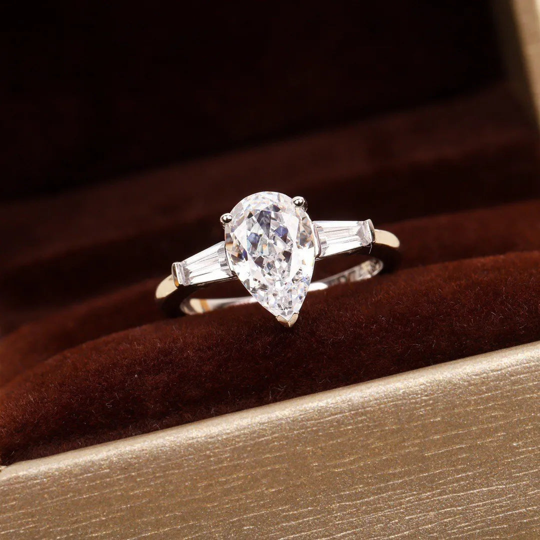 Ts 925 Sterling Silver Moissanite Ring For Women Men 2ct Pear Cut D Color Moissanite Lab Grown Diamond Jewelry Gift Brand Ring