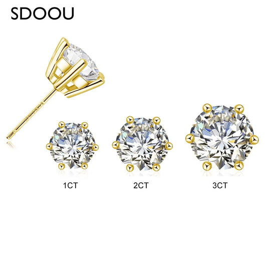 SDOOU 14k Gold Filled Moissanite Stud Earrings 0.5/1/2/3ct Round cut For Women Engagement Birthday Party Wedding Jewelry Gifts