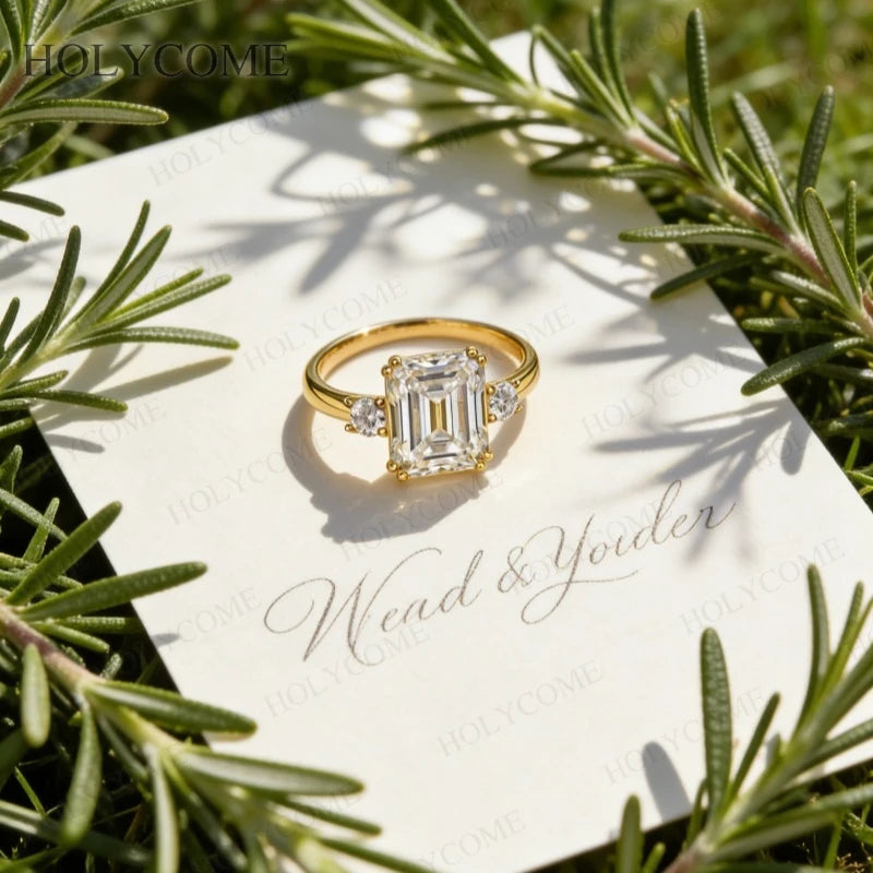 925 Sterling Silver Moissanite Ring GRA Certified Emerald Cut D Color VVS1 Classic Design Hypoallergenic Perfect for Daily Wear