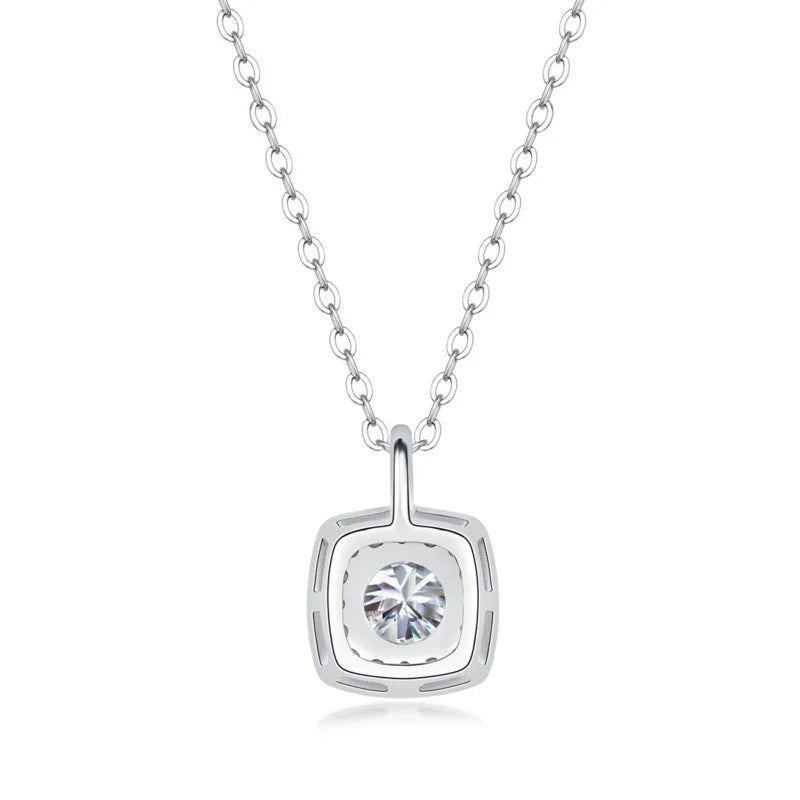 BR 6.5mm 925 Sterling Silver Square Diamond-Set Pendant Necklace with D VVS1 Grade High-Quality Moissanite Jewelry