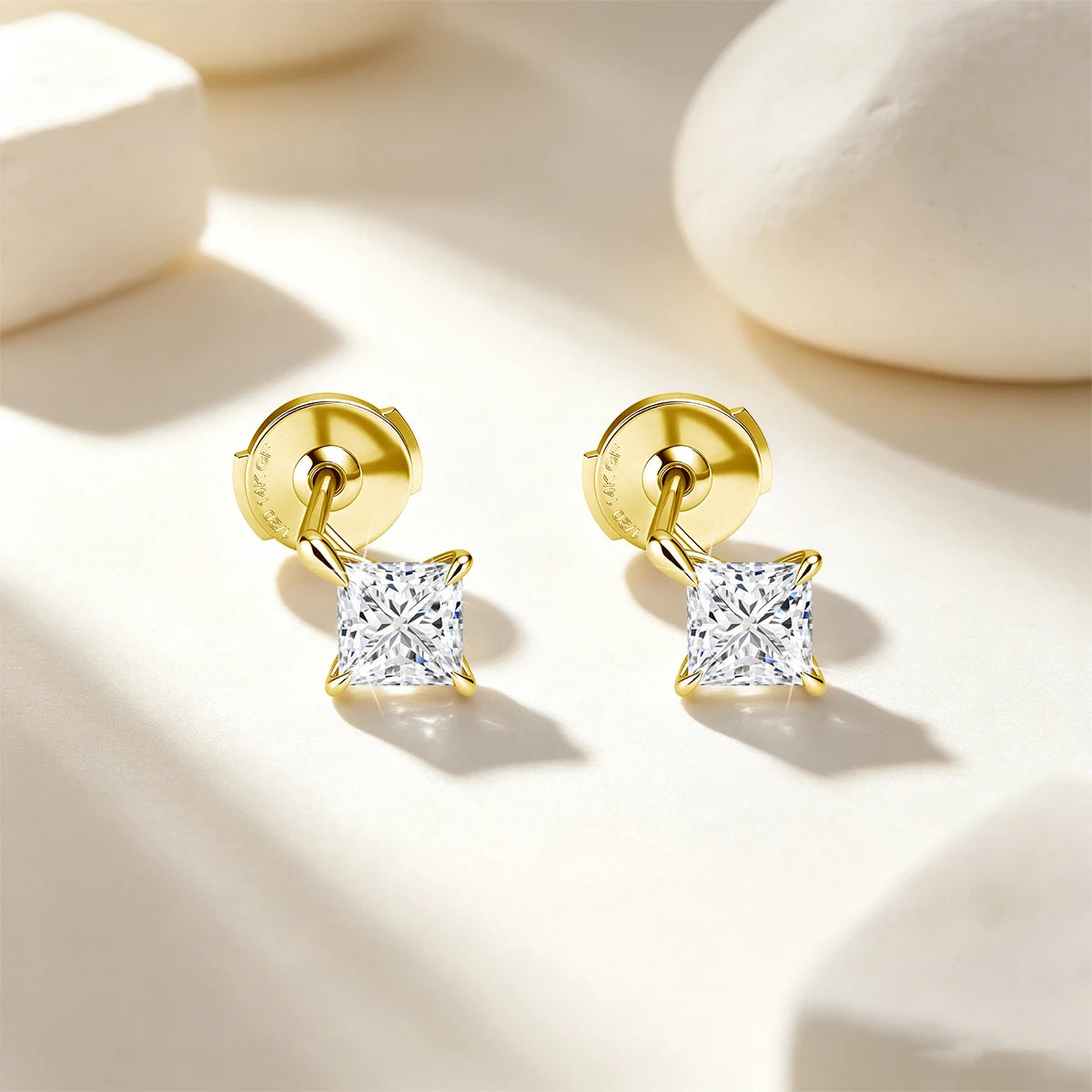 Au585 Moissanite Diamond Earrings D Color Princess Cut Solid 14K Gold Filled Ear Studs for Women Valentine's Day Birthday Gift
