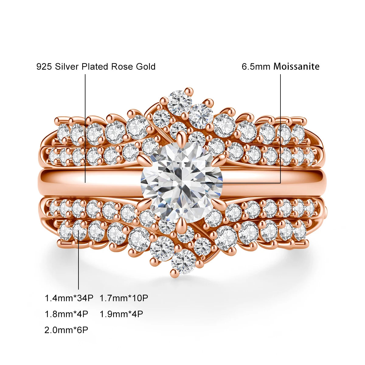 1/20 14k GF Moissanite Ring Set Real 14K Gold Filled 2pcs Stackable Luxury Engagement Ring Silver Base Durable Jewelry for Women