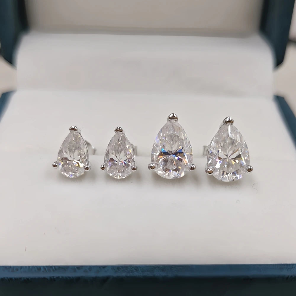 0.5-4Ct Pear Cut/Water Drop Moissanite Earrings Minimalist Stylish Stud Earrings for Women S925 Sterling Silver with Certificate