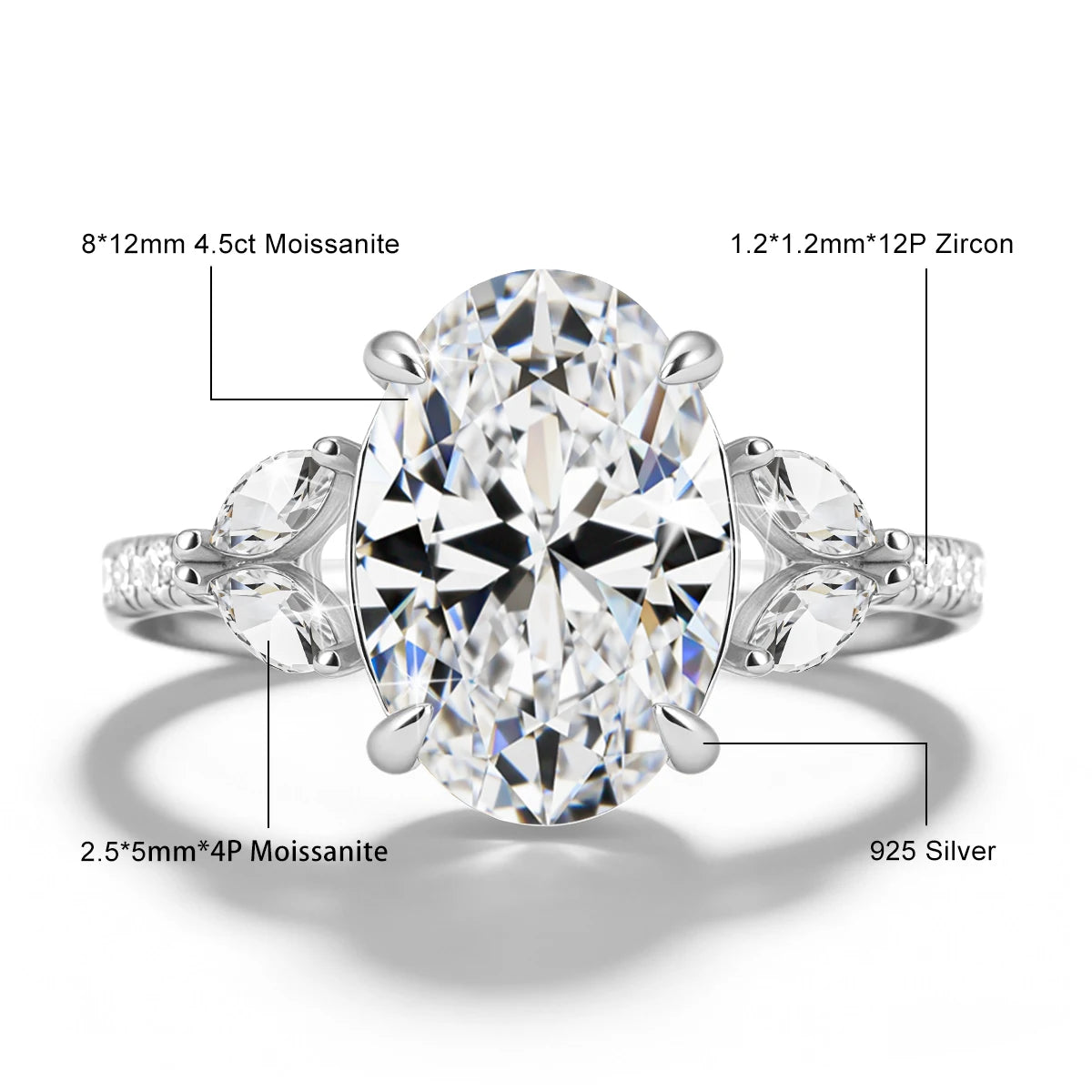 4.5ct Oval Cut Moissanite Engagement Ring for Women, 925 Sterling Silver D Color VVS1 Diamond Ring  Promise Wedding Fine Jewelry