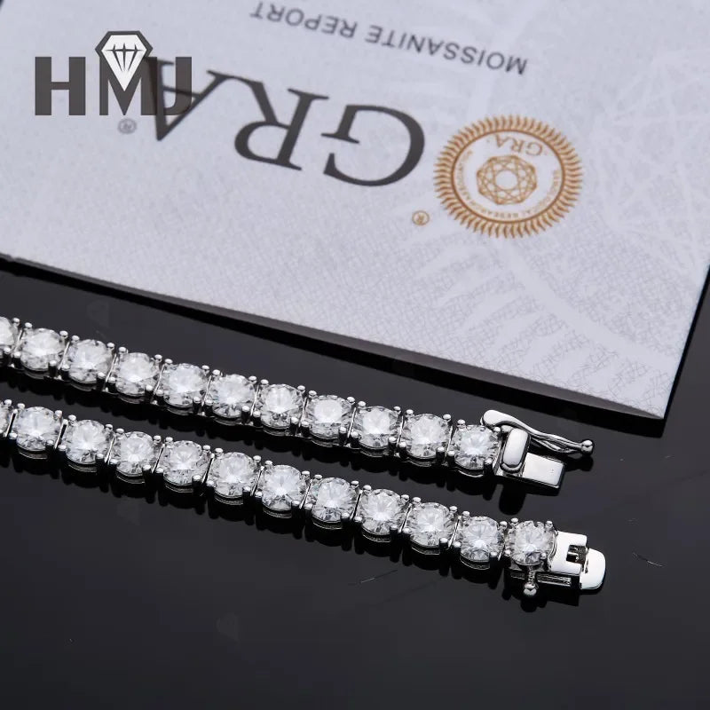Moissanite Tennis Necklace 925 Sterling Silver D Color VVS1 Round Cut 2mm-6.5mm 16-24inch Hip Hop Jewelry for Men or Women