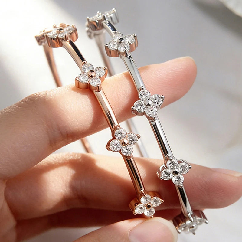 Smyoue 2.5mm Moissanite Bangle for Women Girls Classic Flowers Certified Fine Jewelry Wholesale Chain Real S925 Sterling Silver