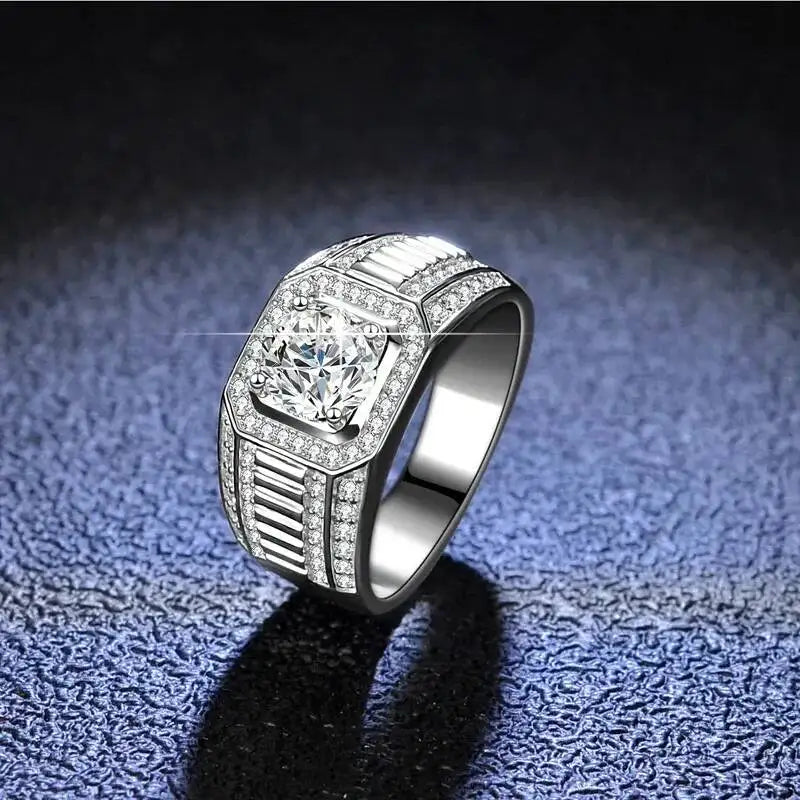 1CT Moissanite Men's Ring 925 Sterling Silver With Bright Fire Color Luxury Couple Wedding Band For Men 2026
