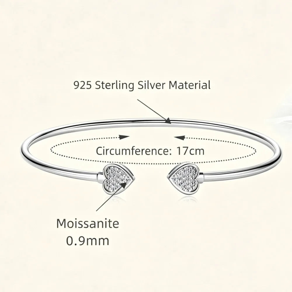 925 Sterling Silver Clover Cluster Moissanite Open Bangle D VVS1 Single Round Bezel Fine Jewelry For Women Daily Party Gift