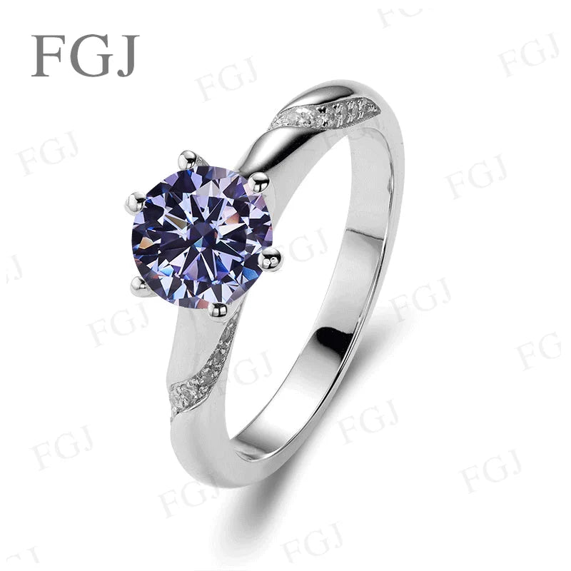 Moissanite Women Rings Straight-Shank 6 Prongs Psychic Style Ring S925 Women's Engagement Band Wedding Fashion Jewelry Gifts