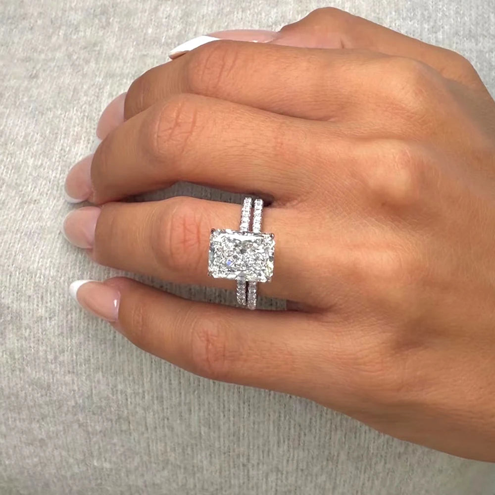 BXINY Full Moissanite Ring Sets 100% S925 Silver for Women Emerald/Radiant Cut Diamond Wedding Bands Gifts Fine Jewelry With GRA