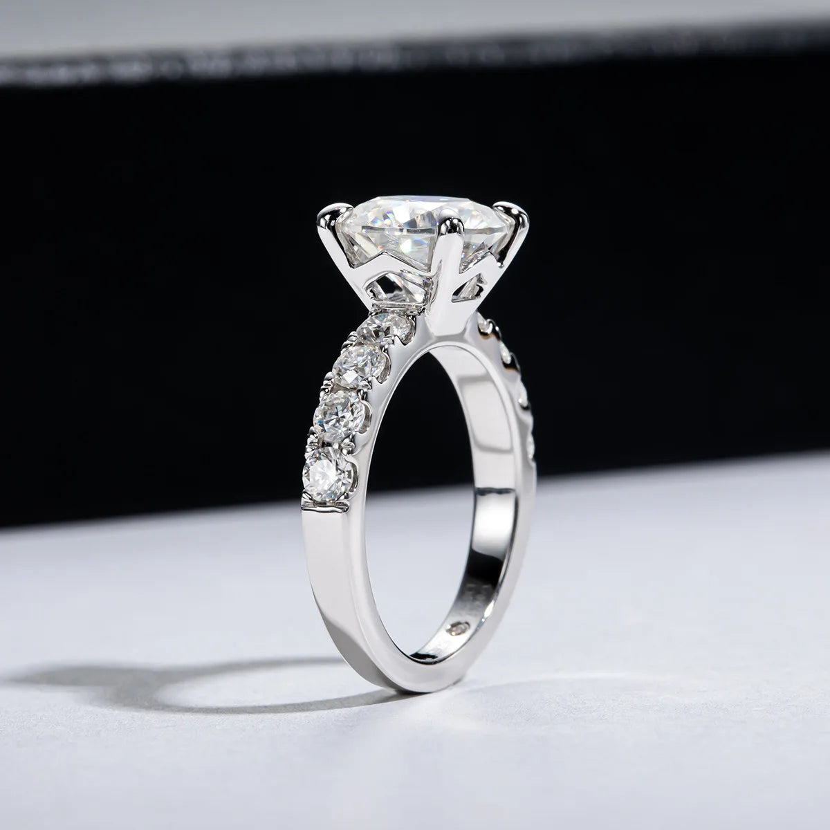 4.3 CT Round Cut Four-Prong Moissanite Engagement Ring