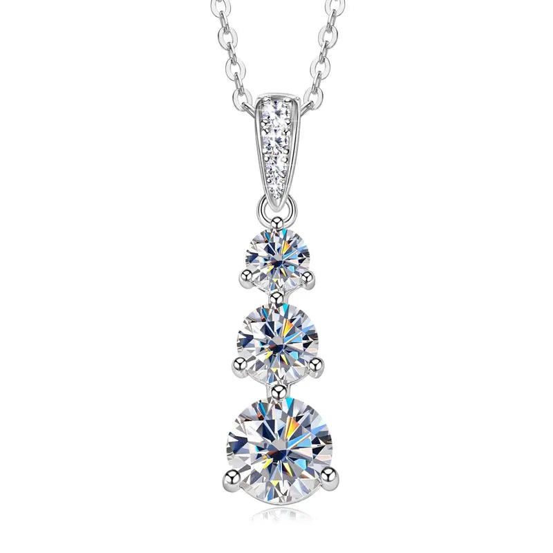 Moissanite Three stone Pendant necklace for Women 925 Sterling Silver Round Cut Adjustable Clavicle Chain Necklace Jewelry Gift