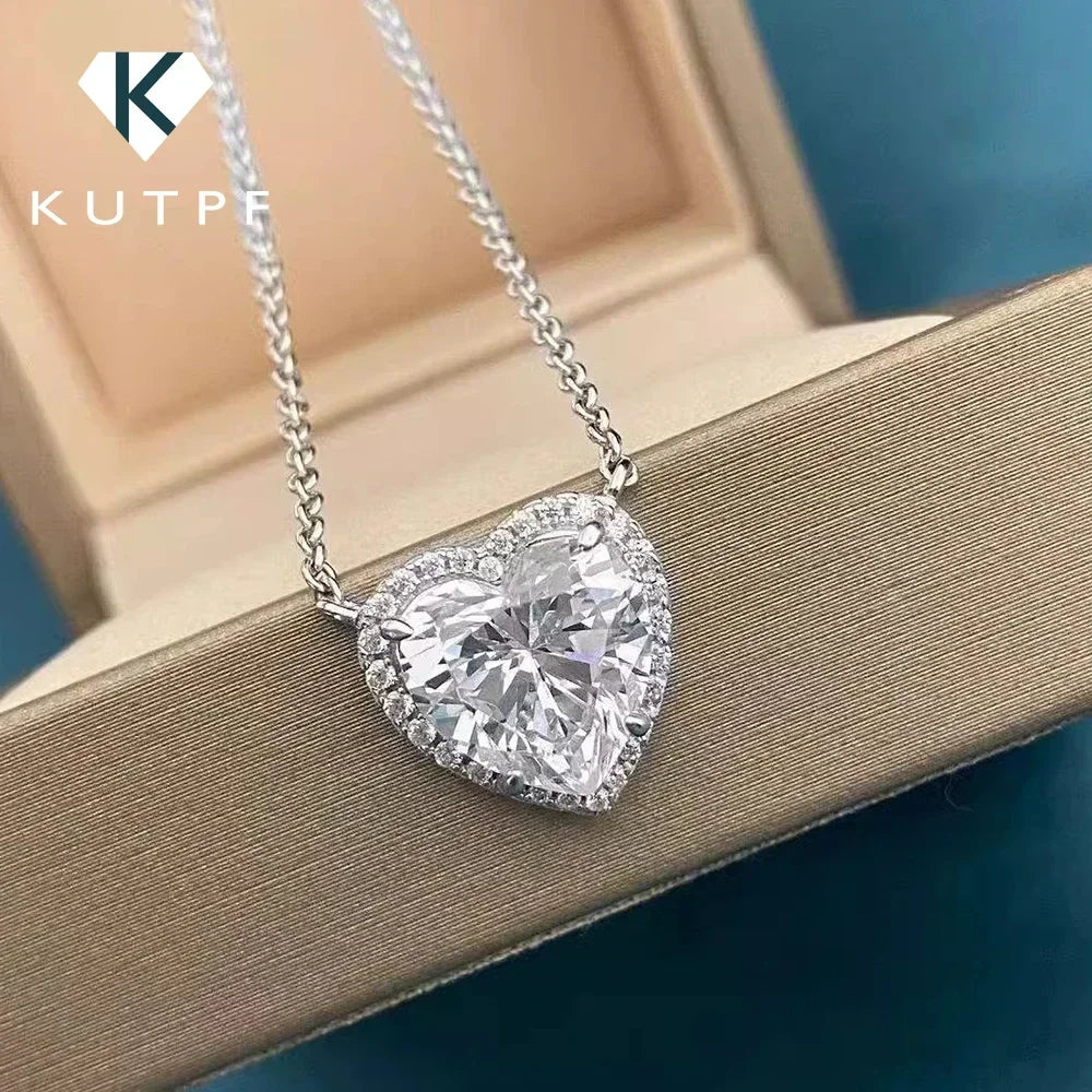 1-4CT Full Moissanite Pendant Necklace With  Certificates Heart Cut Halo Diamond Necklaces For Women 925 Silver Fine Jewelry