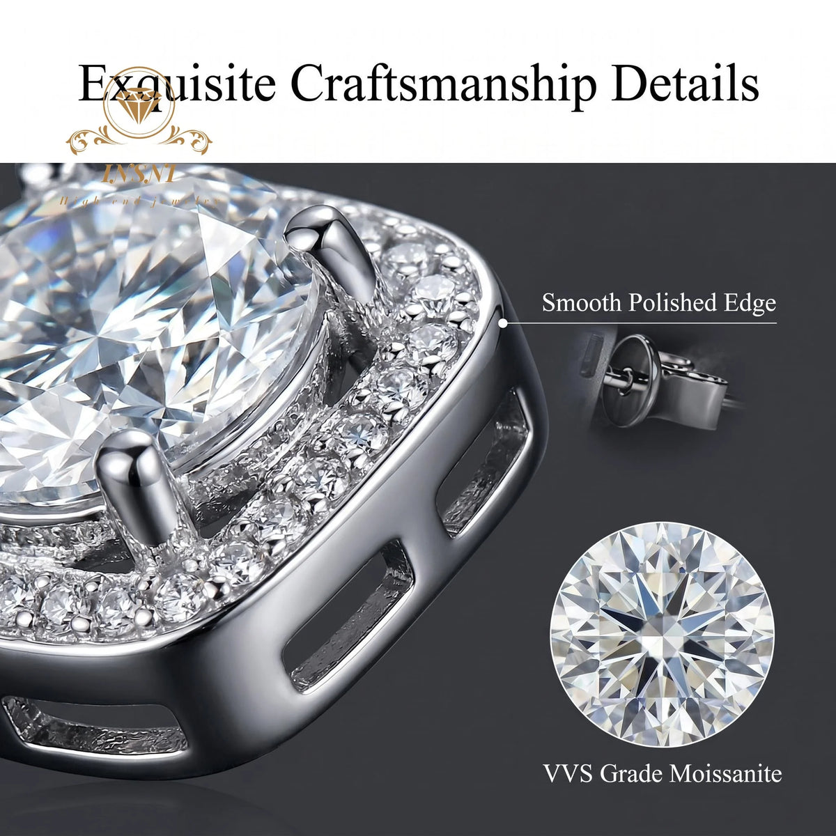 Moissanite Square Stud Earrings S925 Sterling Silver Light Luxury Men's and Women's Jewelry Affordable Gifts Daily Commuter