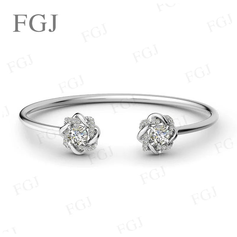 2ct Moissanite Bracelet For Women 6.5MM D VVS1 925 Silver Gold Color Flower Bangle Hand Opening Cuffs Wedding Jewelry Gifts